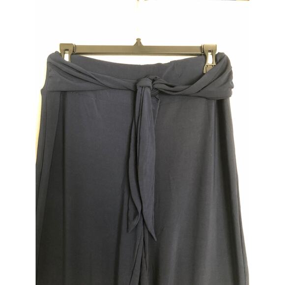 NY Collections Women's Petite Medium Pull-On Pants with Sash Navy NEW - Picture 2 of 6